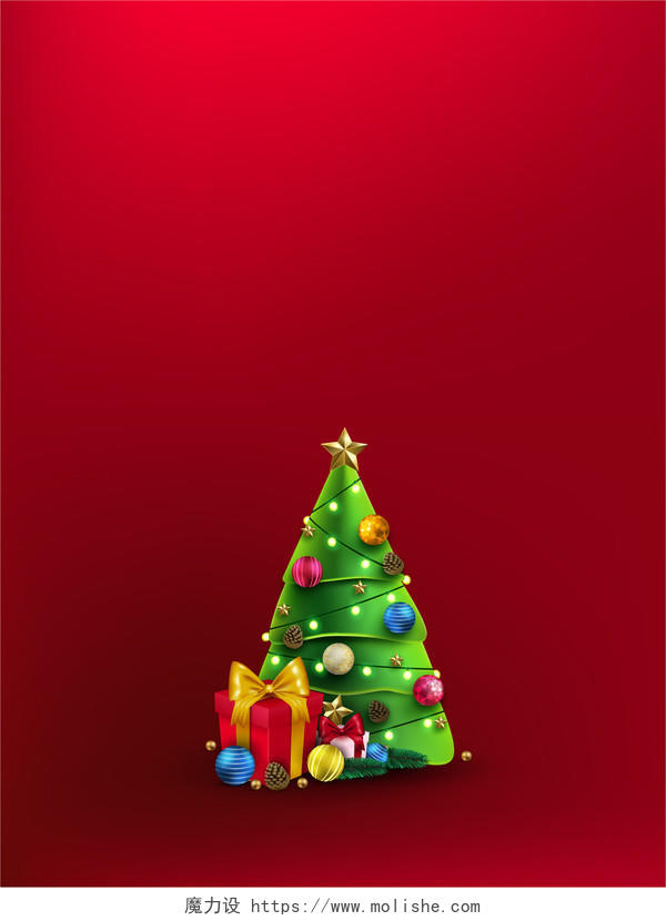 圣诞礼物圣诞树红色圣诞节背景矢量素材